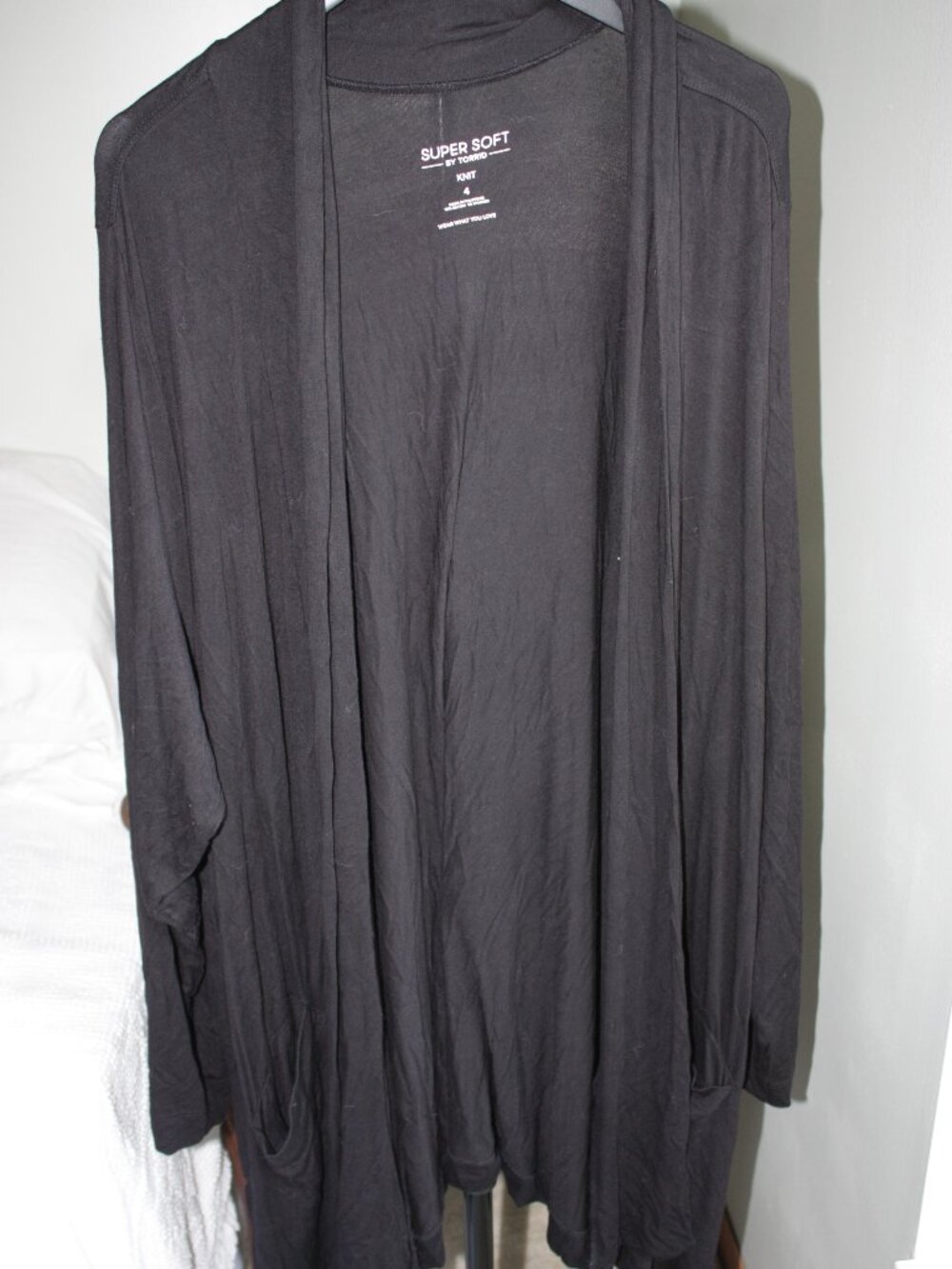 Torrid Super Soft Black Open Front Longline Pocket Cardigan Sweater Size 4 / 4X